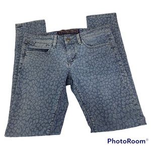 Divine Rights of Denim Blue Gray White Leopard Animal Print Skinny Jeans